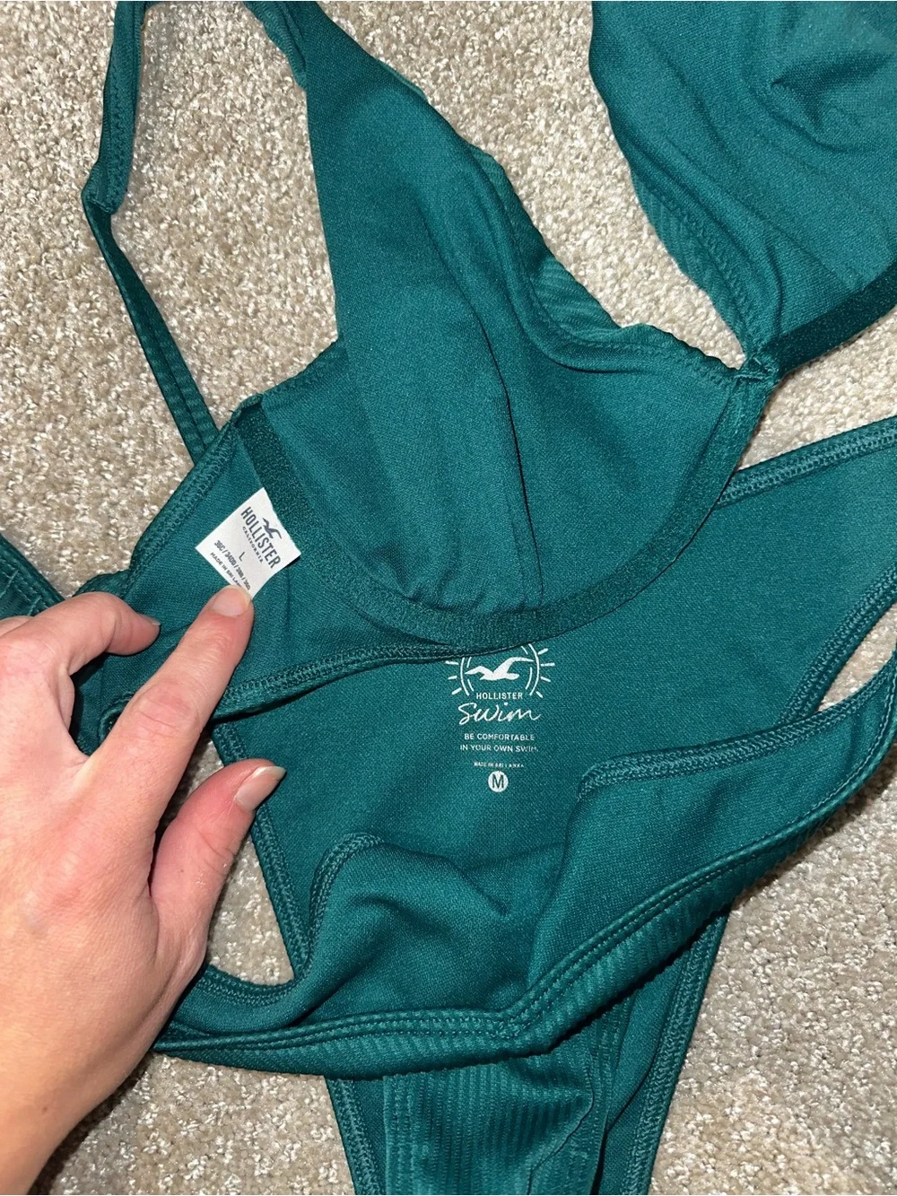 Hollister Blue Floral & Solid Blue Triangle Bikini with Dark Green Set